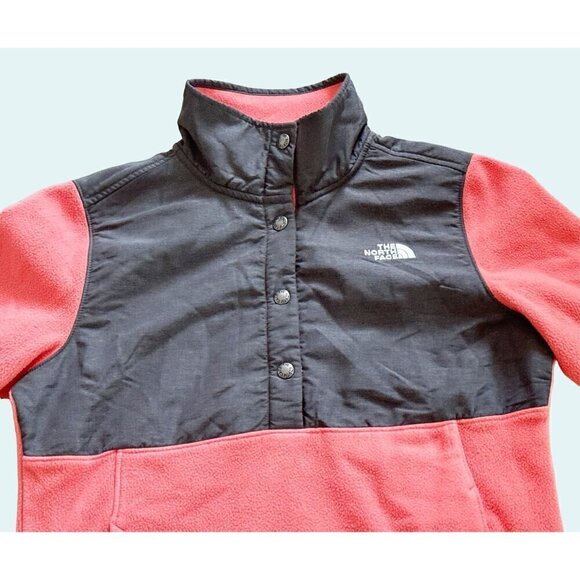 NORTH FACE Women's Orange / Peach & Dark Grey 1/4 Button Fleece Pullover… - Picture 3 of 8
